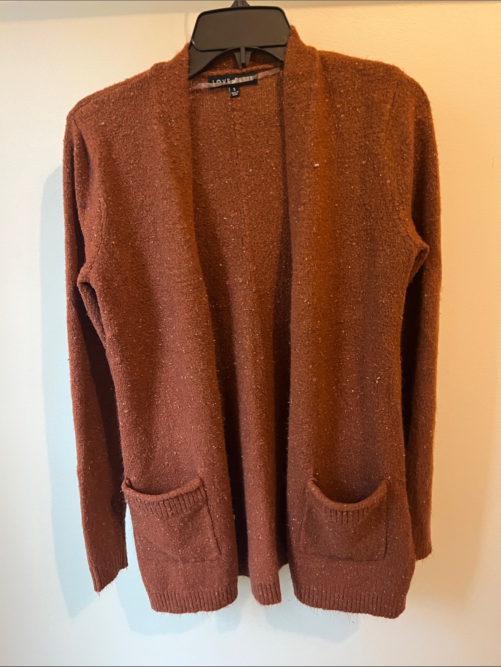 Love Tree Open-Front Rust Brown Cardigan with Patch Pockets